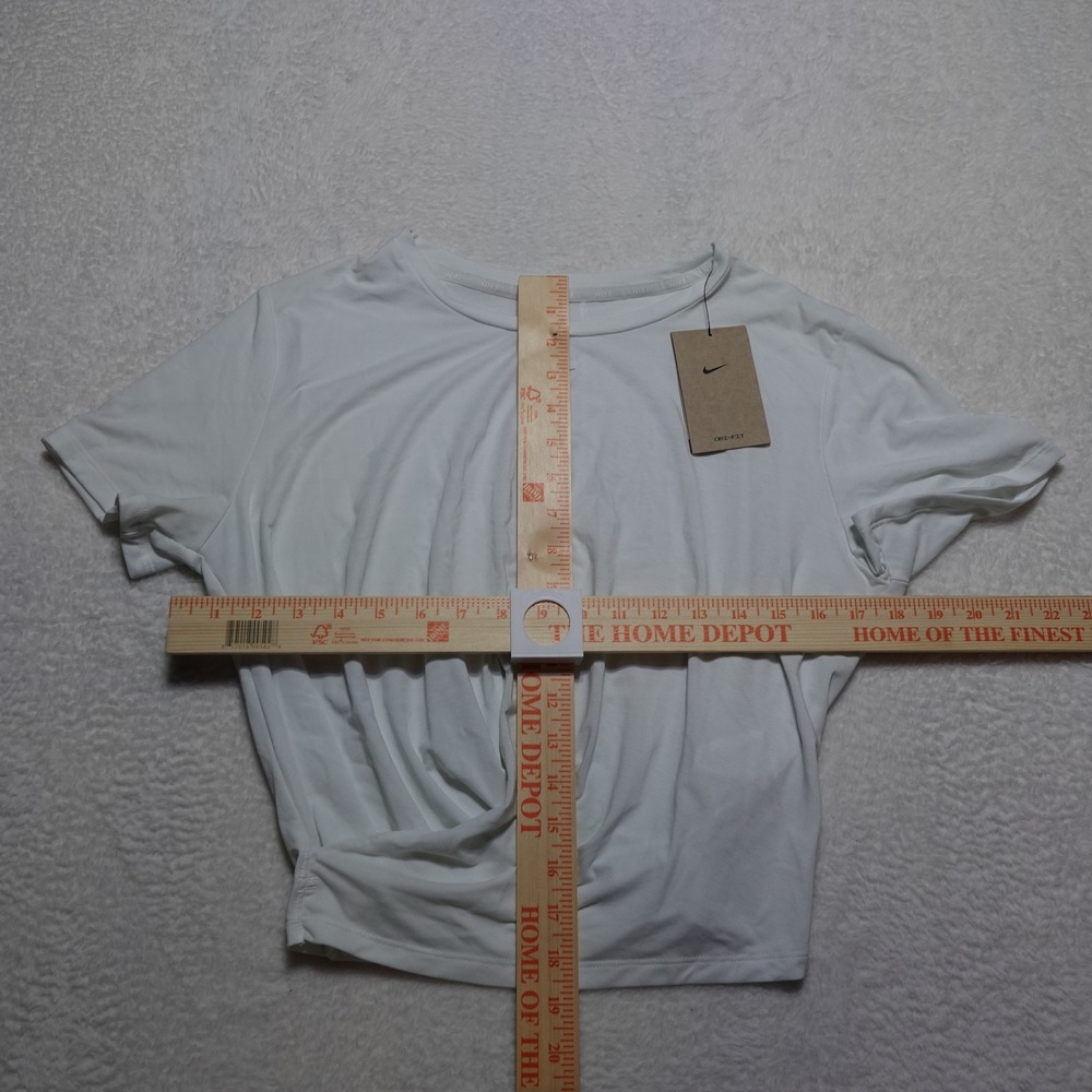 Little Stain Nike Training Top Women L White Dri-FIT Twist Front Cropped - Picture 3 of 9
